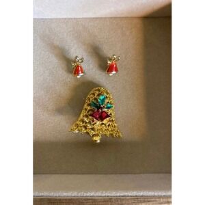 Vintage Christmas Bell Earrings‎ and Pin Set
